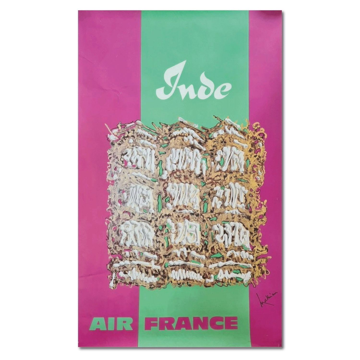 Air France Inde - Affiche ancienne de Georges Mathieu 1968 - Studio Monet
